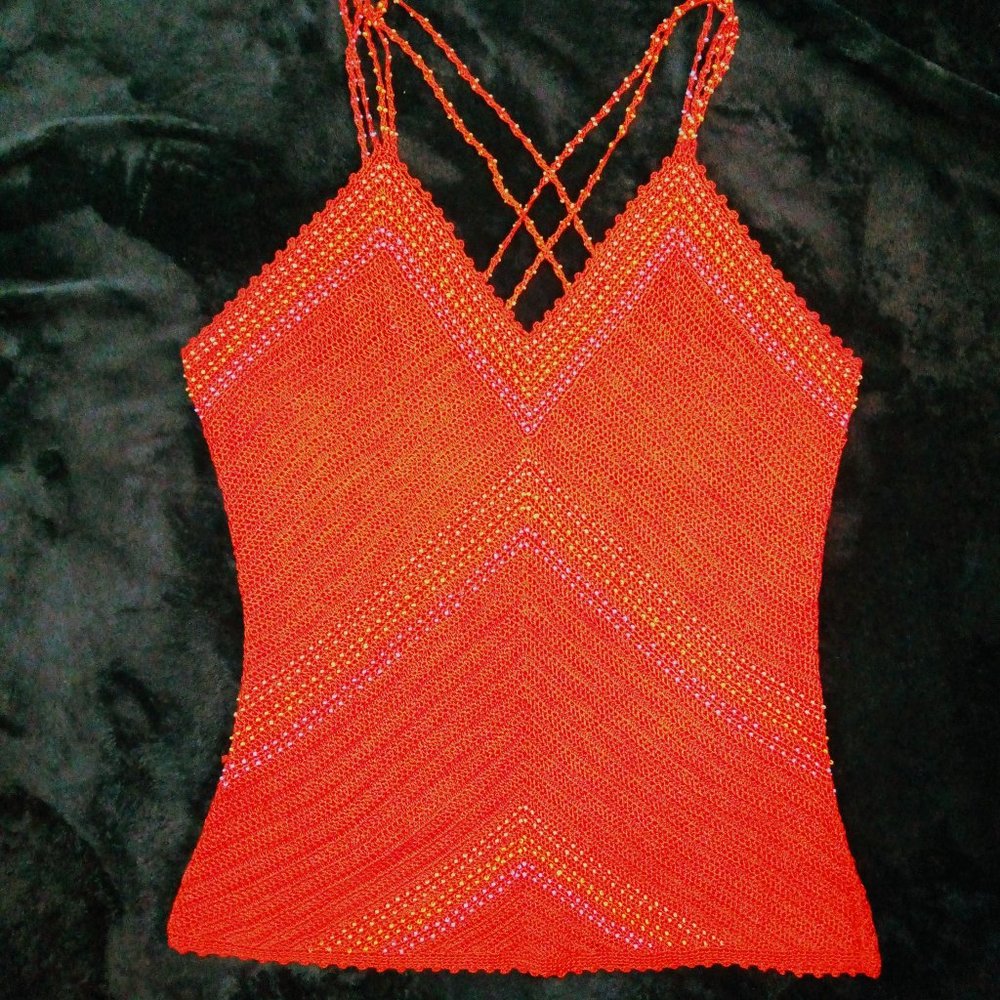 Orange Beaded Knit Top